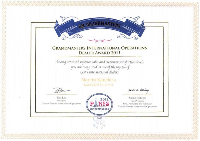 GM Grandmasters International Operations Dealer Award 2011